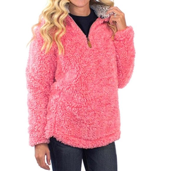 SIMPLY SOUTHERN Sherpa Pullover in Bright Pink - Picture 1 of 9